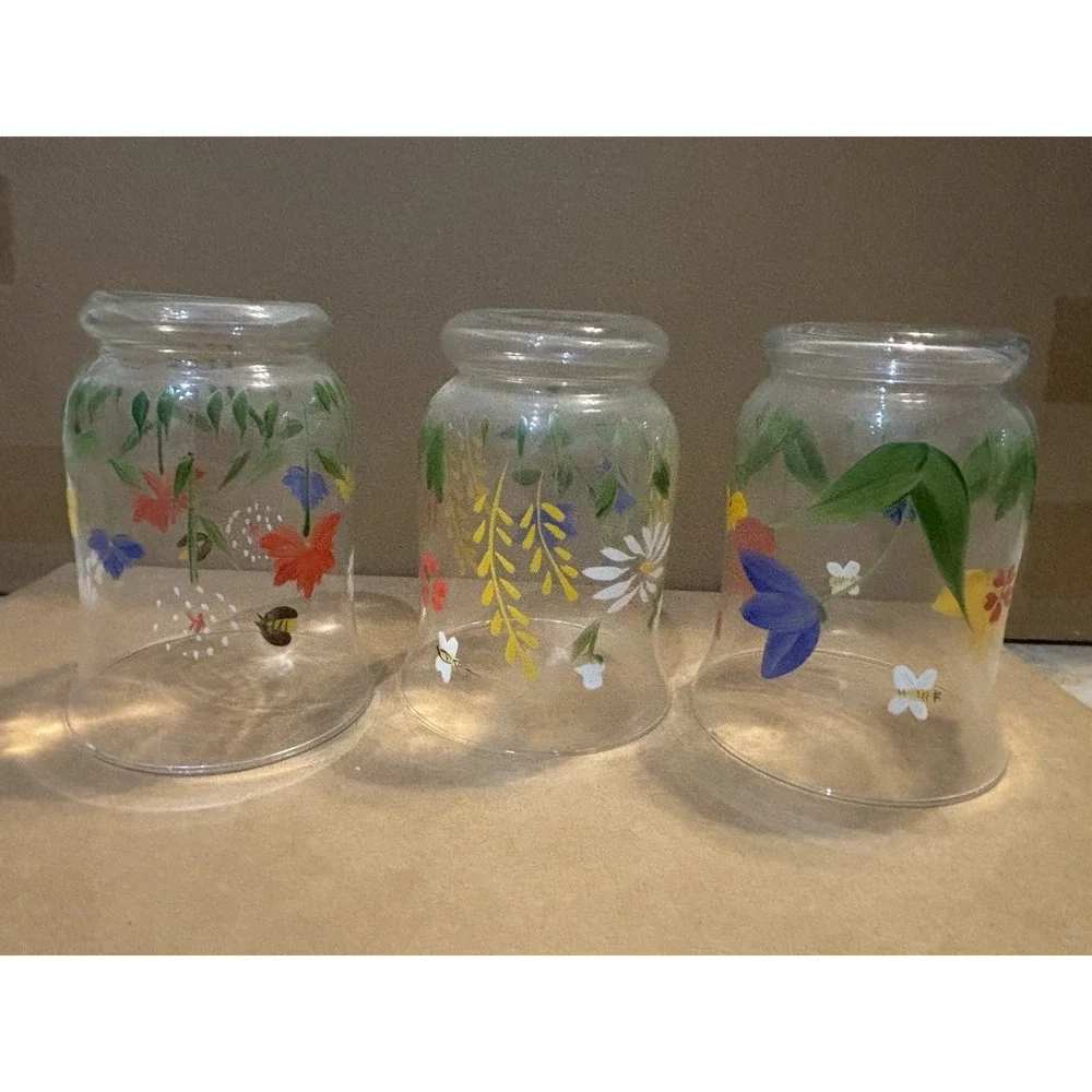 Set Of Vintage Hallmark Painted Flowers Candle Holders Votives Butterflies Bees